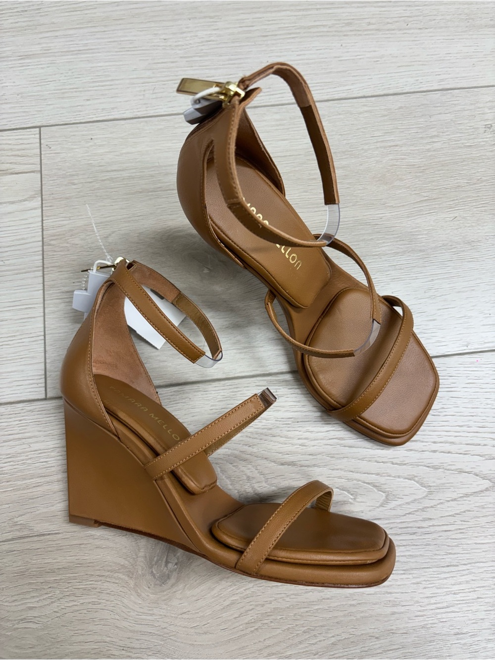 Tamara Mellon Brown Leather Wedge Sandals with Ankle Strap